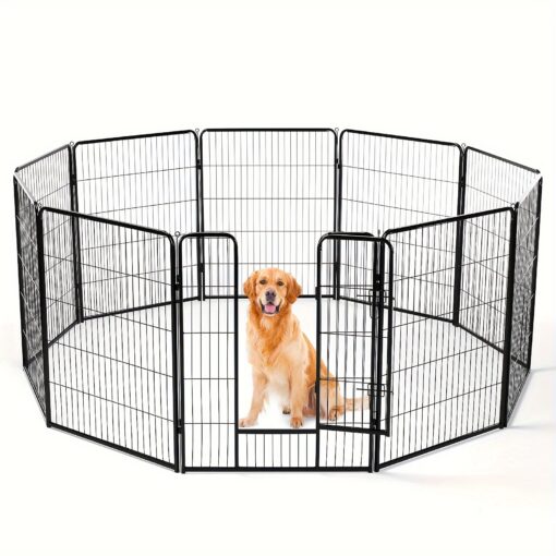 40 Inch Dog Playpen Indoor Fence 8 Panel, Metal Door Latch Retaining Bar With Safety, Fits For Various Pets, Easy To Move For Outdoor Or Garden