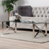 40cm Stainless Steel Rectangular Coffee Table for Living Room Furniture, Glass Top Dining Room Centre Table - Silver