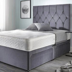 4FT6 Double Grey Plush Divan Bed With 20'' Headboard & 10'' Spring Mattress & 2 Drawers Congdon