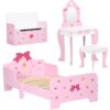 4PCs Kids Bedroom Furniture Set w/ Bed, Toy Box, Dressing Table, Pink - Zonekiz