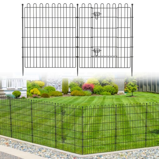 5/ 10 Panels No Dig Decorative Outdoor Garden Fence With Gate For Yard, 40 In (h) Animal Barrier Fencing Rustproof Metal Panel Border For Dog,