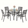 5-piece Metal Patio Outdoor Table And Chairs Outdoor Dining Set - 37" Square Patio Table W/1.57" Umbrella Hole And 4 Backyard Garden Chairs