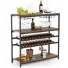 5-tier Wine Rack Table Freestanding Bar Wine Racks With 4 Rows of Glass Holders