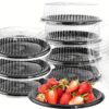 50 Packs 12in Heavy Duty Serving Tray With Lid- Large Black Plastic Platters With Clear Lids-elegant Round Banquet Or Catering Trays For Serving