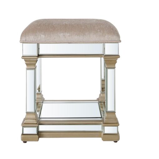 50.5cm Mirrored Footstool For Living Room Furniture and Champagne Velvet dressing stool for dressing Table - Champagne