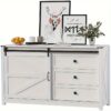 54'' Dresser For Bedroom, Retro Dressers & Chests Of Drawers With Sliding Barn Door, Adjustable Shleves, Wooden Drawer Dresser For Bedroom, Entryway,