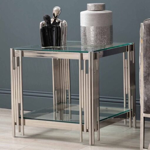 55cm Sofa Side Table for Living Room Furniture, Glass and Metal End Table - Vanity Living