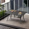 59" Patio Outdoor Dining Table Metal Frame All Weather With Umbrella Hole Black