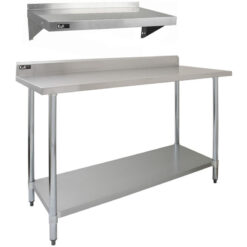 5ft Stainless Steel Catering Bench & 2 Wall Mounted Shelves