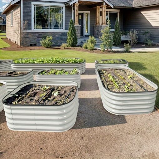 6. 5x2x1. 4ft Raised Garden Bed Kit, Galvanized Raised Bed With Gloves, Outdoor Patio Planter Box For Plants Vegetables Flowers