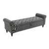 63'' Ottoman With Storage, Upholstered Tufted End Of Bed Storage Bench, Rolled Arm Cushioned Ottoman With Wood Legs, Large Storage Space Benches Seat