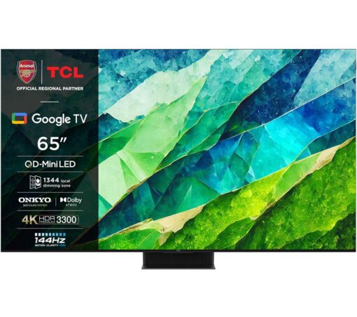 65" TCL 65C855K Smart 4K Ultra HD HDR Mini LED TV with Google Assistant & Amazon Alexa, Silver/Grey