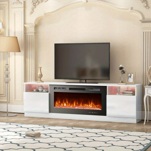 70'' Fireplace Tv Stand With 36'' Electric Fireplace, Entertainment Center, For Tvs Up To 80'' For Living Room, White