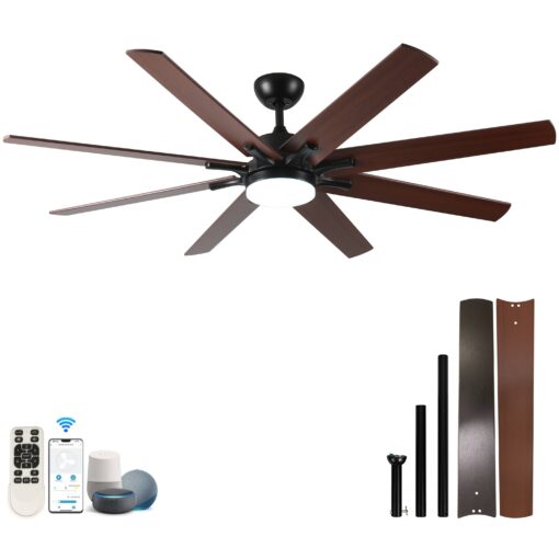 72 "large Ceiling Fan, Smart Graffiti With Lights And Remote Control, Indoor/outdoor Ceiling Fan, For Room , 6 Reversible Quiet Motor, Double 8 Blade