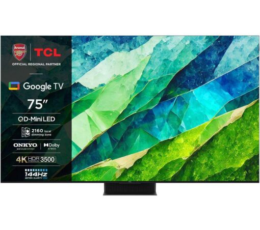 75" Tcl 75C855K Smart 4K Ultra HD HDR Mini LED TV with Google Assistant & Amazon Alexa, Silver/Grey