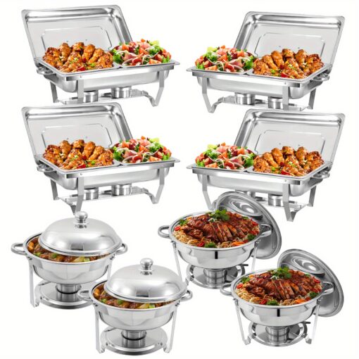 8 Pack Chafing Dish Buffet Set, Stainless Steel Food Warmer Kit With Lids, Food Pans, Water Pan And Fuel Holders For Restaurant Catering Parties