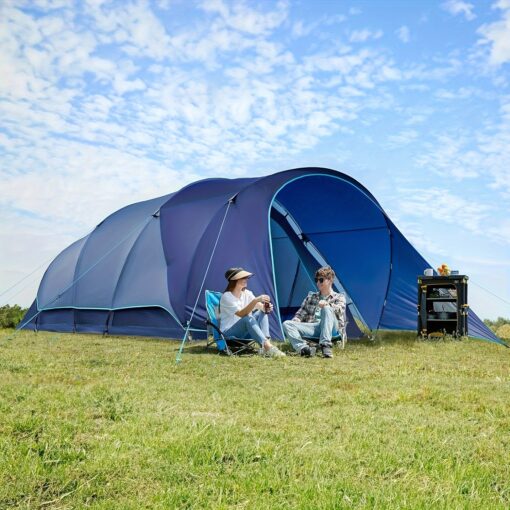 8 Person Camping Tent With Large Porch, Portable Waterproof Windproof Family Tent With Carry Bag Room Divider, Easy Tent With Excellent Ventilation