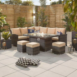 8 Seater Rattan Garden Furniture Seating Group with Fire Pit Table, Brown - Abrihome