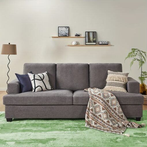 97 Inch Modern Sofa, Deep Seat Couch With Grey Bouclé, 3 Seater Sofa With Square Armrest, For Living Room