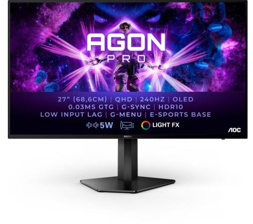 AOC AGON PRO 27 AG276QZD Quad HD 27" OLED Gaming Monitor - Black, Black