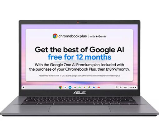 ASUS CX34 14" Chromebook Plus - Intel®Core™ i3, 256 GB UFS, Grey, Silver/Grey