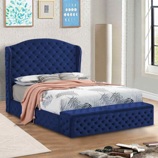 Abramo Bed Small Double Plush Velvet Blue