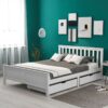 Abrihome - Without Mattress)Wooden Solid Pine Storage Bed with Drawers Bed Furniture Frame for Adults, Kids, Teenagers, Double bed ,190x135cm, White