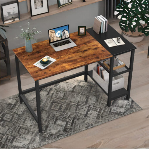 Agrima 100cm Wide Workstation With Shelves Industrial Rustic Brown Home Office Furniture