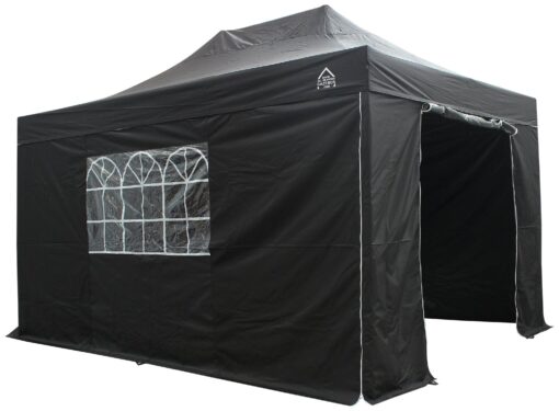 All Seasons 3mx4.5m Pop Up Garden Gazebo & Side Panels-Black