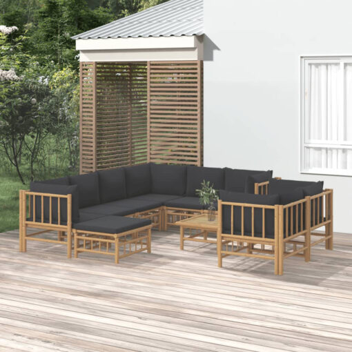 Apollinaire Pergo Classics 10 Piece Garden Lounge Set With Dark Grey Cushions Bamboo