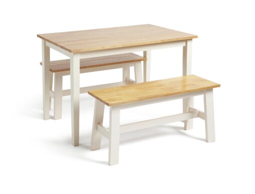 Argos Home Chicago Solid Wood Table & 2 Off White Benches