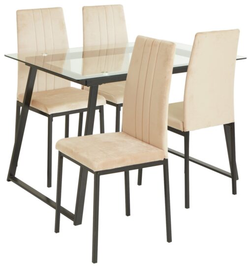 Argos Home Tyrus Glass Dining Table & 4 Natural Chairs