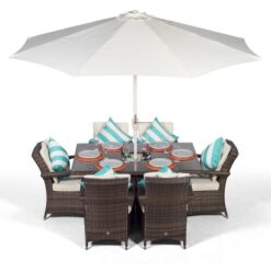 Arizona Rectangle 6 Seat Rattan Dining Set with Ice Bucket Drinks Cooler - Brown