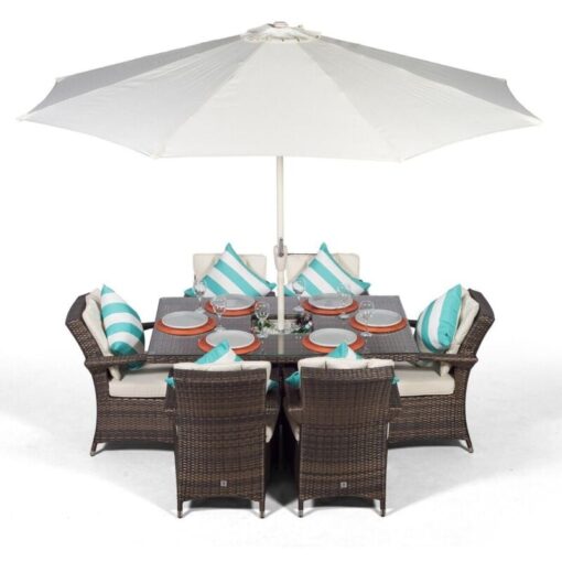 Arizona Rectangle 6 Seat Rattan Dining Set with Ice Bucket Drinks Cooler - Brown