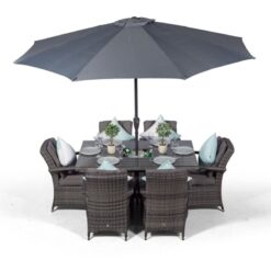 Arizona Rectangle 6 Seat Rattan Dining Set with Ice Bucket Drinks Cooler - Grey