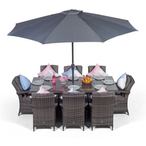 Arizona Rectangular 8 Seater Rattan Patio Dining Set - Grey