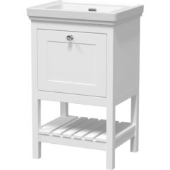 Balterley - Traditional Furniture Floor Standing 1 Drawer Vanity & 0 Tap Hole Fireclay Basin, 500mm, Pure White