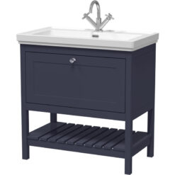 Balterley - Traditional Furniture Floor Standing 1 Drawer Vanity & 1 Tap Hole Fireclay Basin, 800mm, Indigo Blue