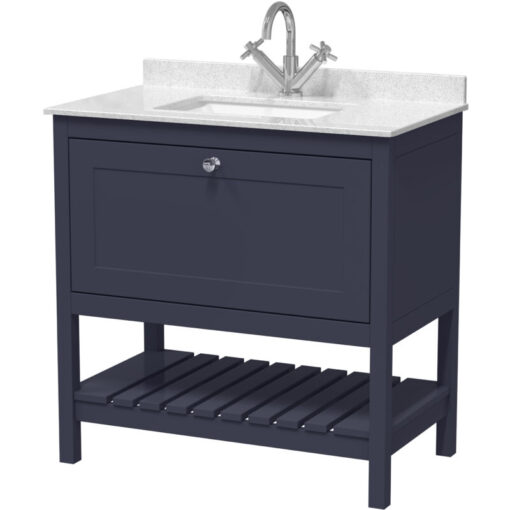 Balterley - Traditional Furniture Floor Standing 1 Drawer Vanity & 1 Tap Hole Marble Worktop & Basin, 800mm, Indigo Blue