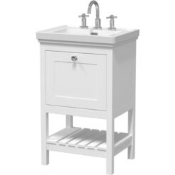 Balterley - Traditional Furniture Floor Standing 1 Drawer Vanity & 3 Tap Hole Fireclay Basin, 500mm, Pure White