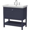 Balterley - Traditional Furniture Floor Standing 1 Drawer Vanity & 3 Tap Hole Fireclay Basin, 800mm, Indigo Blue