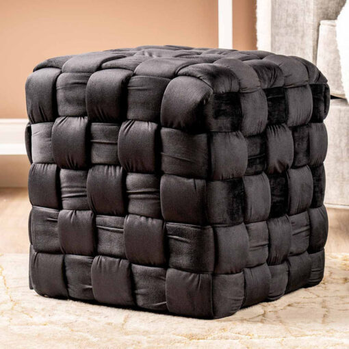 Barbaralee Velvet Woven Ottoman Dressing Stool for Bedroom Furniture, Modern Accent Stool with MDF Base