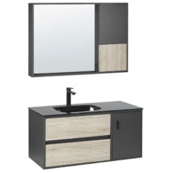 Bathroom Furniture Set 100 cm with Basin and Mirror Light Wood and Black Teruel