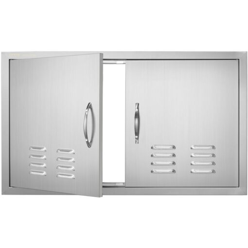 Bbq Access Door, 914x534 mm Double Outdoor Kitchen Door, Stainless Steel Flush Mount Door, Wall Vertical Door with Handles and Vents, for bbq Island,