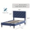 Bed Frame With Headboard, Linen Fabric Upholstered Bed Frame With Wood Slats, Button Tufted, No Box Spring Needed