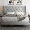 Bed Frame With Upholstered Wingback Headboard, Wooden And Metal Platform Bed, High-density Sponge, Noise-free, No Box Spring Needed, Easy Assembly