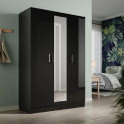 Bedroom Furniture Wardrobes 3 Door High Gloss Door Closet with Large Storage Capacity Multi Compartment with Mirror Black 1200 x 500 x 1800mm