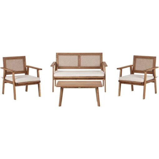 Beliani - 4 Piece Modern Garden Conversation Set Certified Acacia Wood Light Beige Cushions Arenella