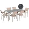 Beliani - 6 Seater Garden Dining Set Triple Black Flamed Granite Top Beige Chairs Grosseto