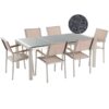 Beliani - 6 Seater Garden Dining Set Triple Grey Granite Top Beige Chairs Grosseto